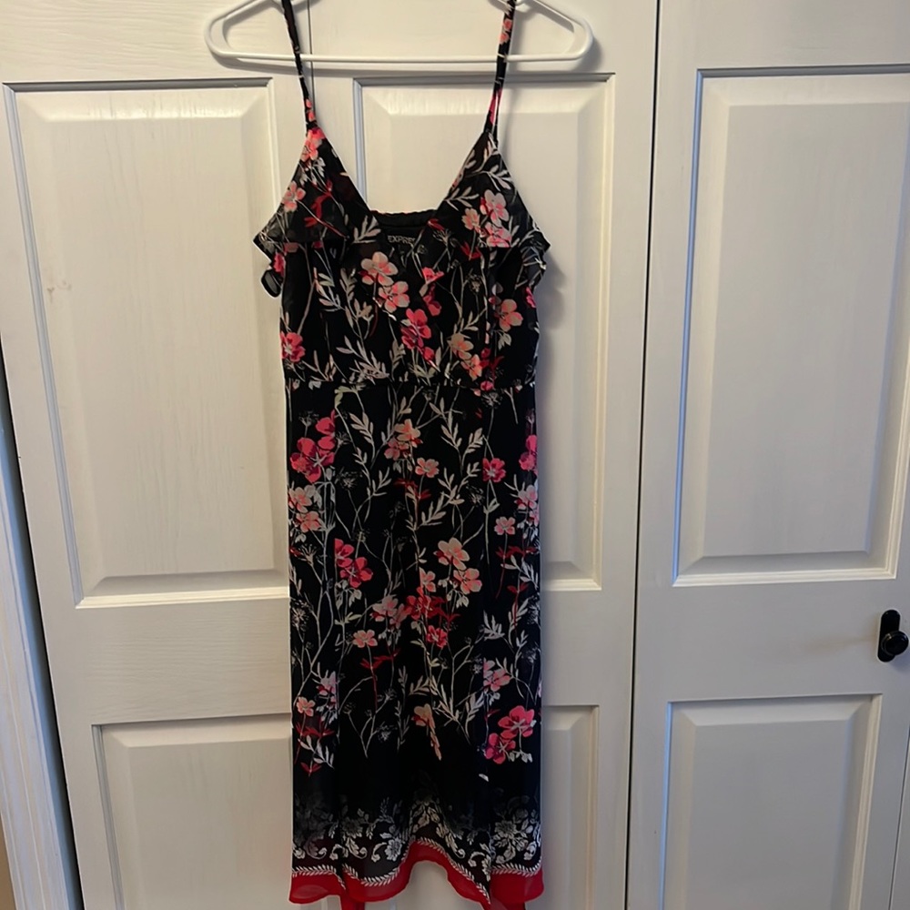 Express size small floral dress with two slits, sundress, wrap top, empire waist